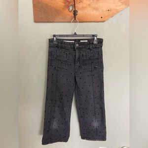 Anthropologie black jeans with velvet polka dots